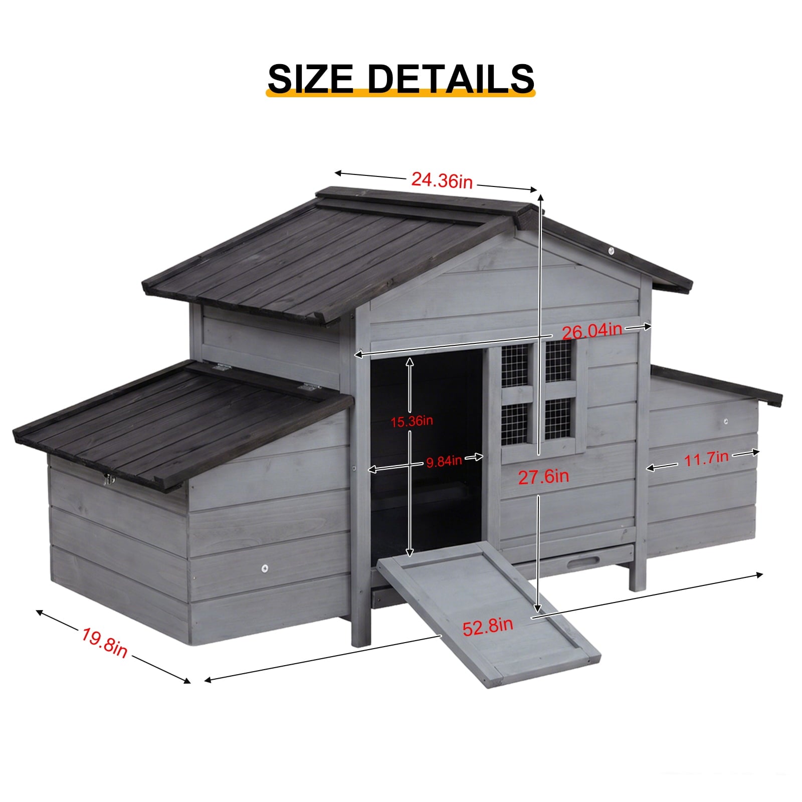 Gaildon Double-Egg-Box Chicken Coop for 2-4 Chickens, Weatherproof Chicken House Poultry Cage with Nesting Box for Outdoor Backyard, Grey