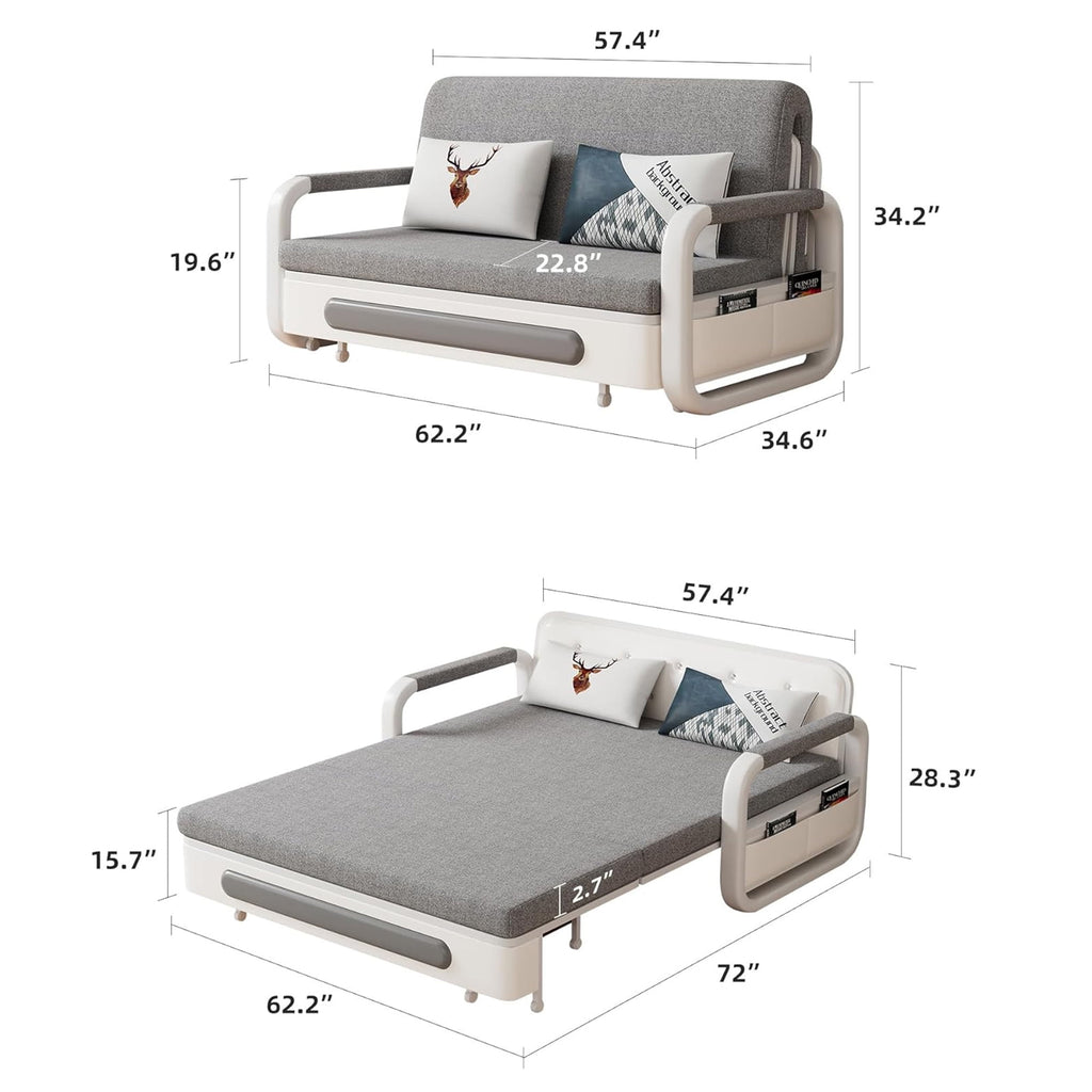 Furniture Modern Living 3-in-1 Sofa Bed, Gray Cotton-Linen with Assembly Tools