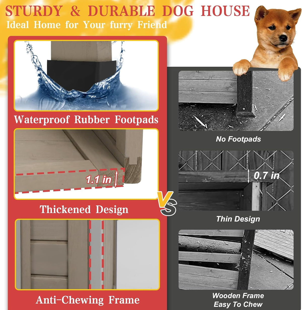 40"L Outdoor Dog House with Asphalt Roof & Window, Gray