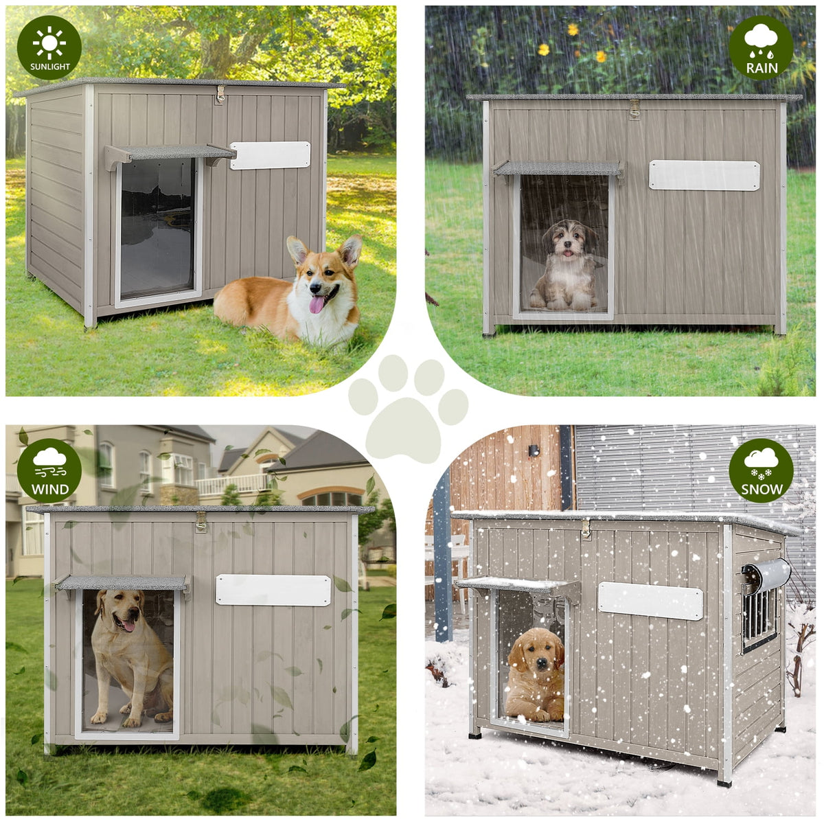 43-Inch Wooden Outdoor Dog House with Openable Roof and Removable Floor, Gray