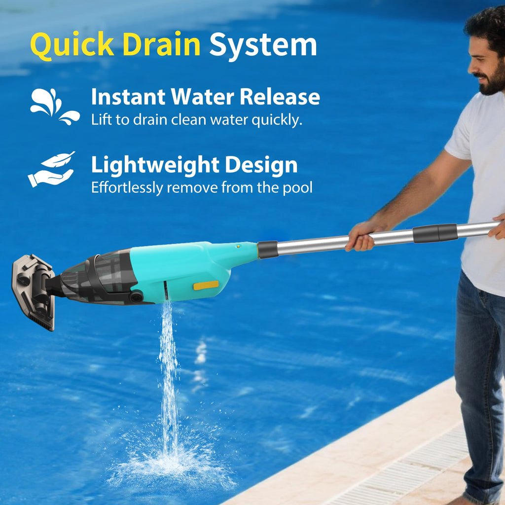 Cordless Pool Vacuum, Handheld Pool Cleaner with 90-Minute Runtime, Lightweight Design for Above Ground Pools, Hot Tubs & Spas, Green