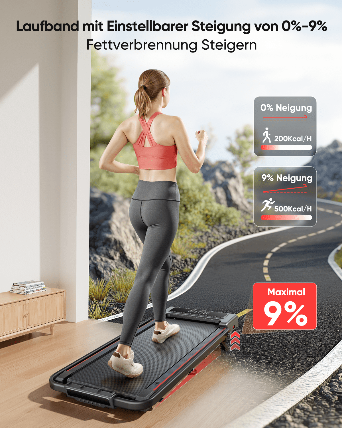 Toputure Walking Pad with 9% Adjustable Incline, 4-in-1 Folding Treadmill with Bluetooth App, LED Display, Remote Control, Compact Walking Pad for Home & Office, 300 lbs Capacity