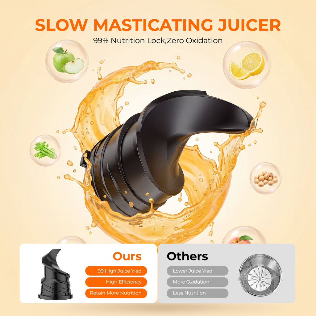 Juicer Machine,Cold Press Juicer with 5.12" Wide Feed Chute Fit Whole Fruits Vegetables, Masticating Juicer with High Juice Yield,Easy to Clean,Black