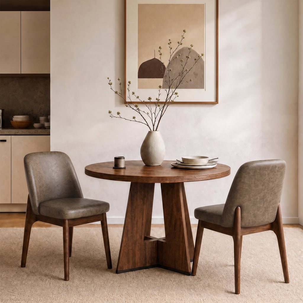 19.7" W Faux Leather Dining Chairs Set of 6, Modern Upholstered Kitchen Chairs with Solid Wood Legs, Easy Clean, Dark Brown