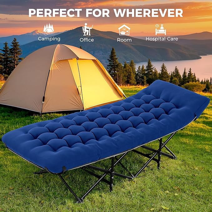 Folding Camping Cot with 2 Sided Comfort Mattress, 75*28 inch Double Layer Oxford Fabric Folding Bed, Portable Sleeping Bed Cot for Camp Office Nap Beach Travel