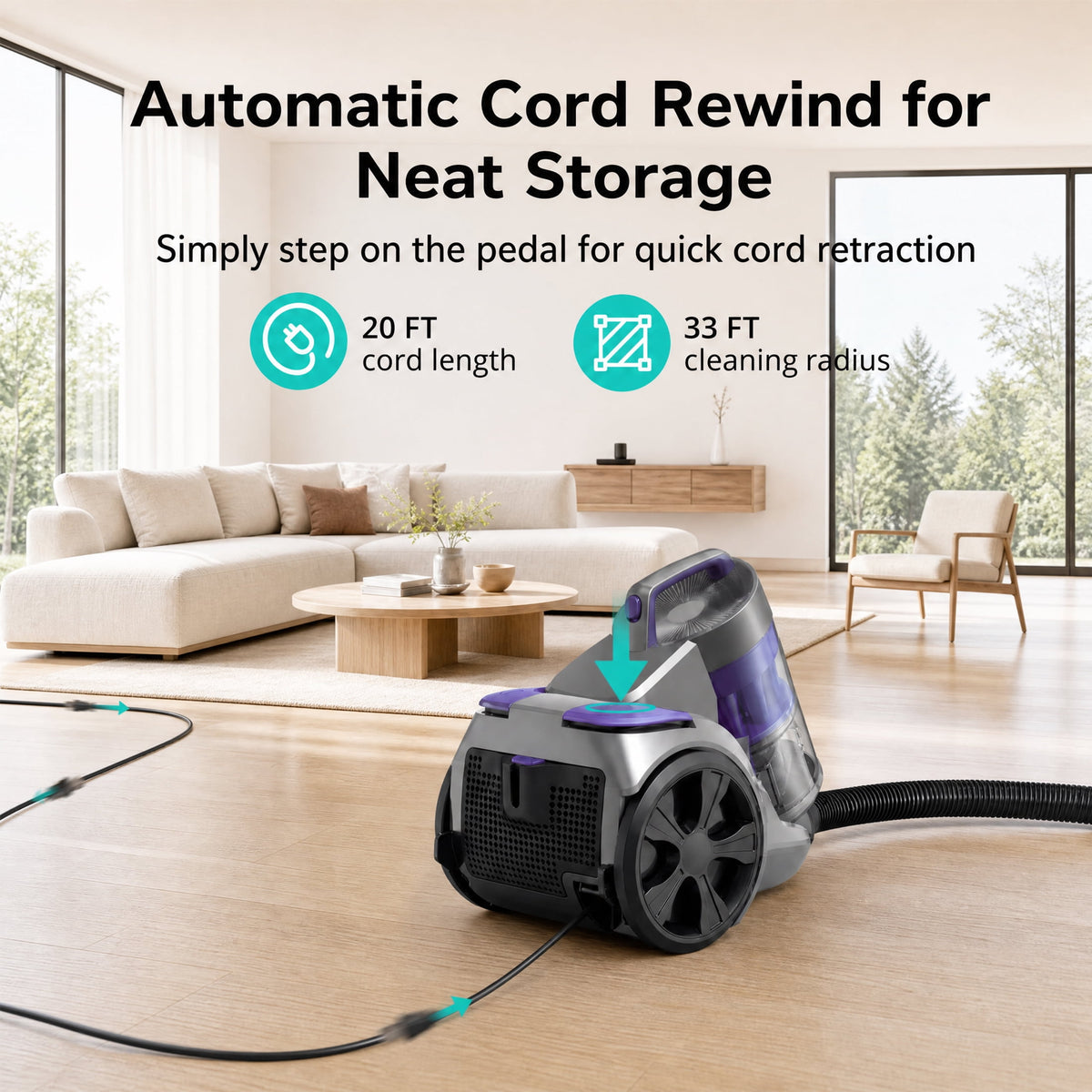 Canister Vacuum Cleaner, 1700W 45Kpa Bagless Vacuum Cleaner with Multi-Cyclonic Filtration, 2 HEPA Filters, 3.5QT, 4 Tools for Hard Floor, Pet Hair