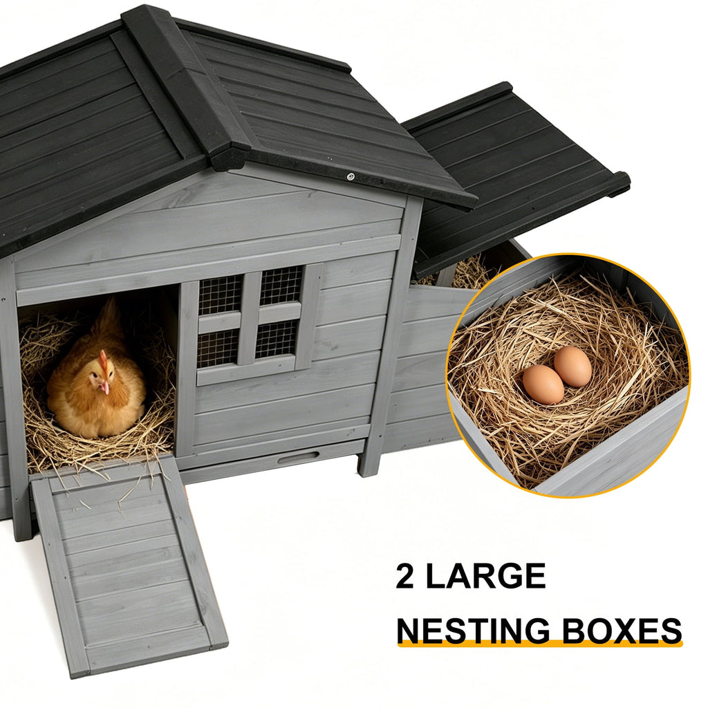 Gaildon Double-Egg-Box Chicken Coop for 2-4 Chickens, Weatherproof Chicken House Poultry Cage with Nesting Box for Outdoor Backyard, Grey