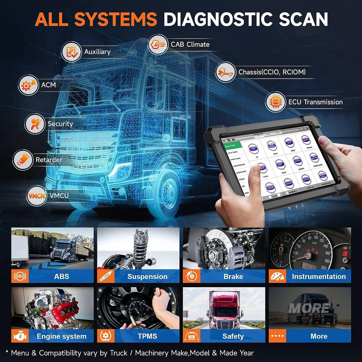 X7 HD 10" Heavy Duty Truck Scanner Bidirectional Diesel Scan Tool with D-P-F/C0ding, 40+ Reset, Full System Diesel Diagnostic Scan Tool for Cummins Detroit Heavy Truck Pickup Tractor Semi Truck