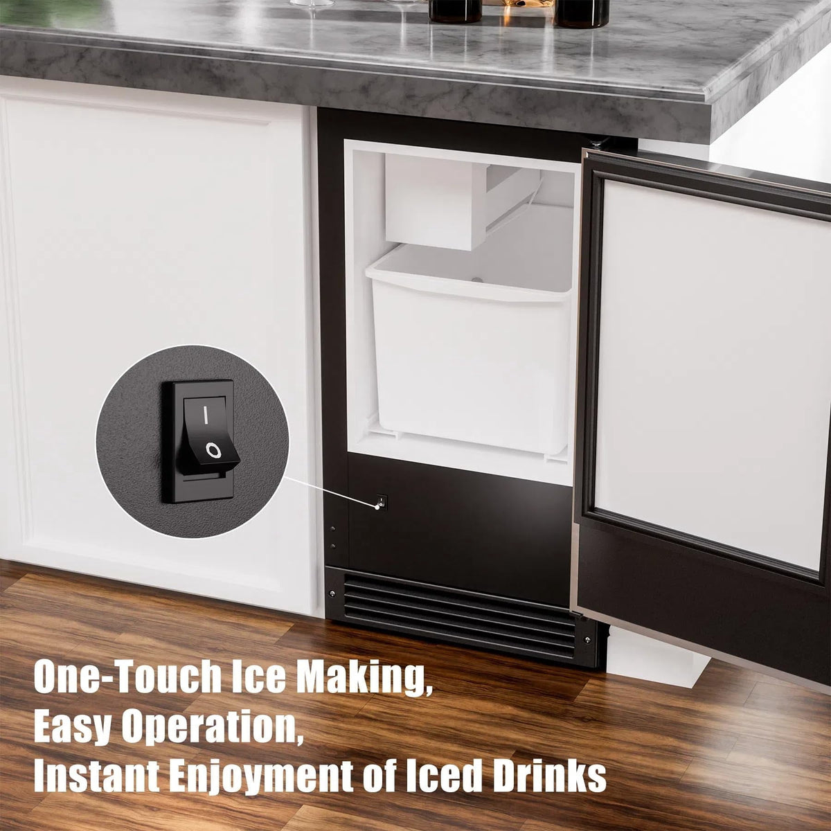 15" Drainless Undercounter Ice Maker, 22 lbs/24H Crescent Ice Machine, 22 lbs Storage Bin, No Drain Needed, Reversible Door, ETL