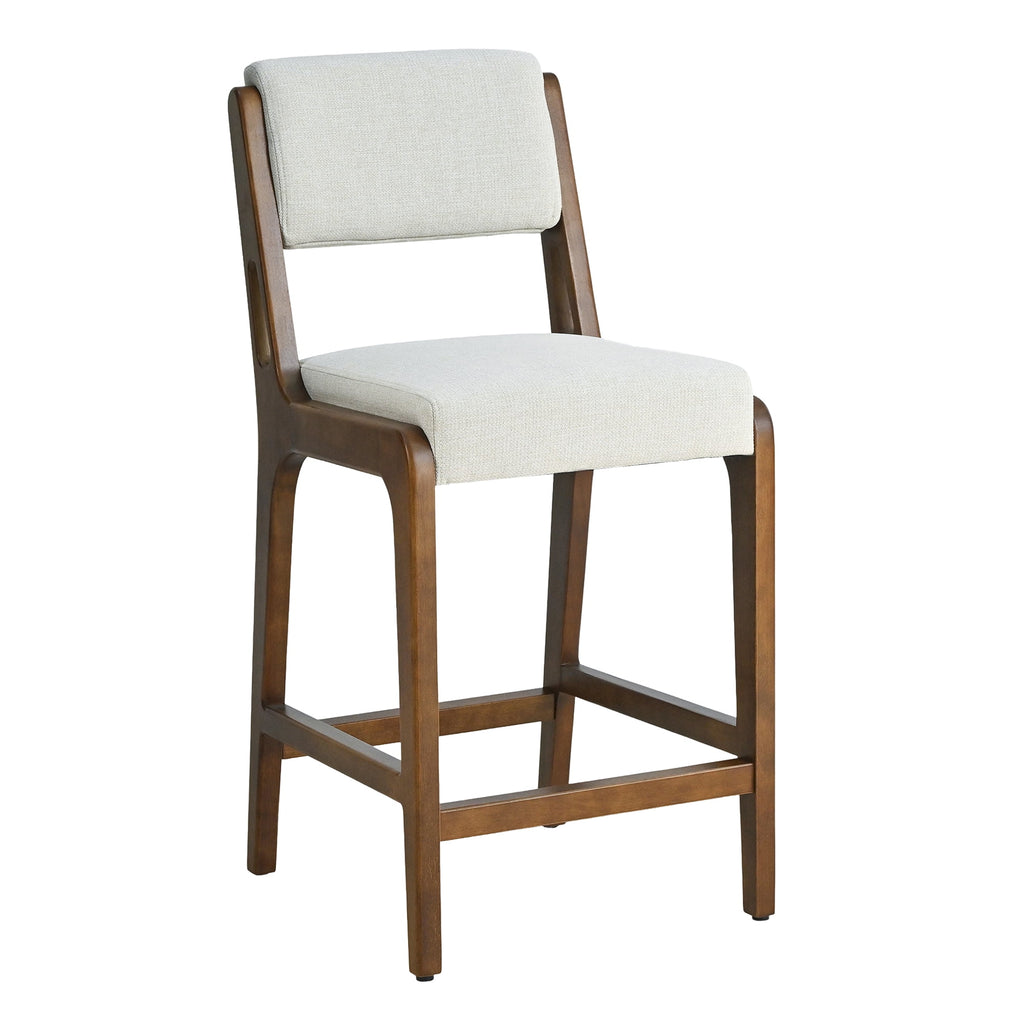 Modern Upholstered Counter Height Bar Stools Set of 2 with Solid Wood Legs and Integrated Footrest for Kitchen Island, Dining Room, Home Bar