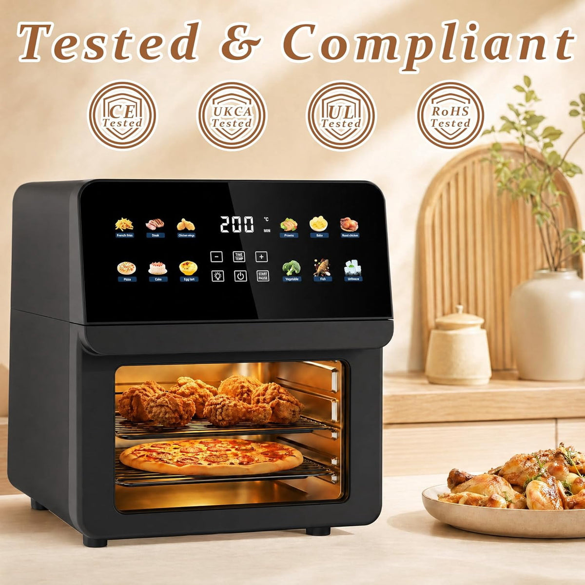 12.7QT Air Fryer Oven, 1700W Digital Air Fryer with 12 Preset Cooking Functions, Touchscreen Control, Visible Window, Color Display, Black