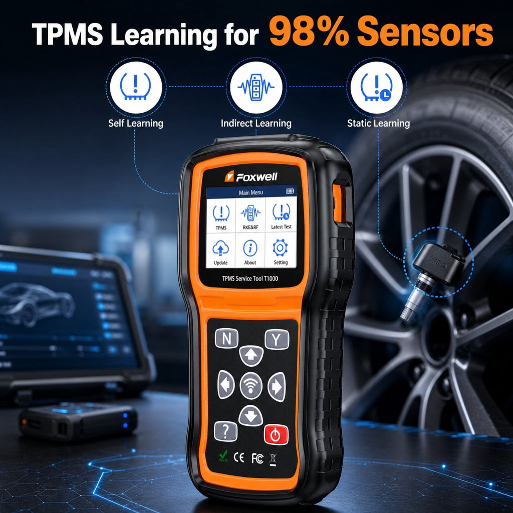 T1000 Car TPMS Reset Tire Pressure Sensor Activate Program-ming Scan Tool, Key Fob Testing, Lifetime Free Update
