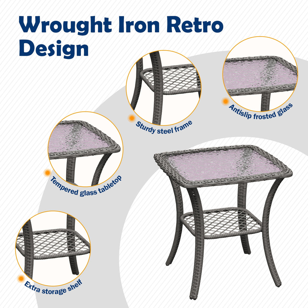 MRUAKA Outdoor Rocking Chairs Set of 3, Wicker Patio Furniture with Thickened Cushions and Table for Porch，350lbs Weight Capacity(Blue)