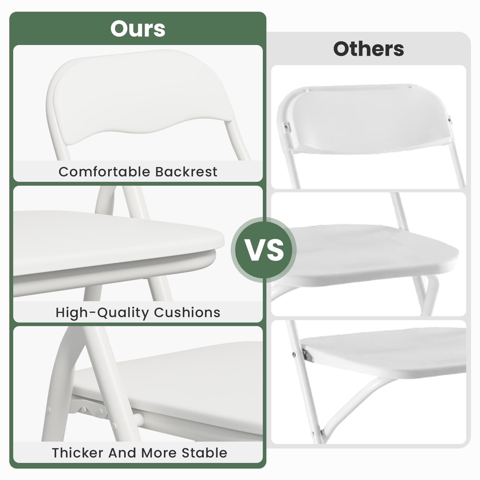 Gelloan 4 Pack Folding Chairs, Leather Padded Seat with Metal Frame Home Office Party Use,White