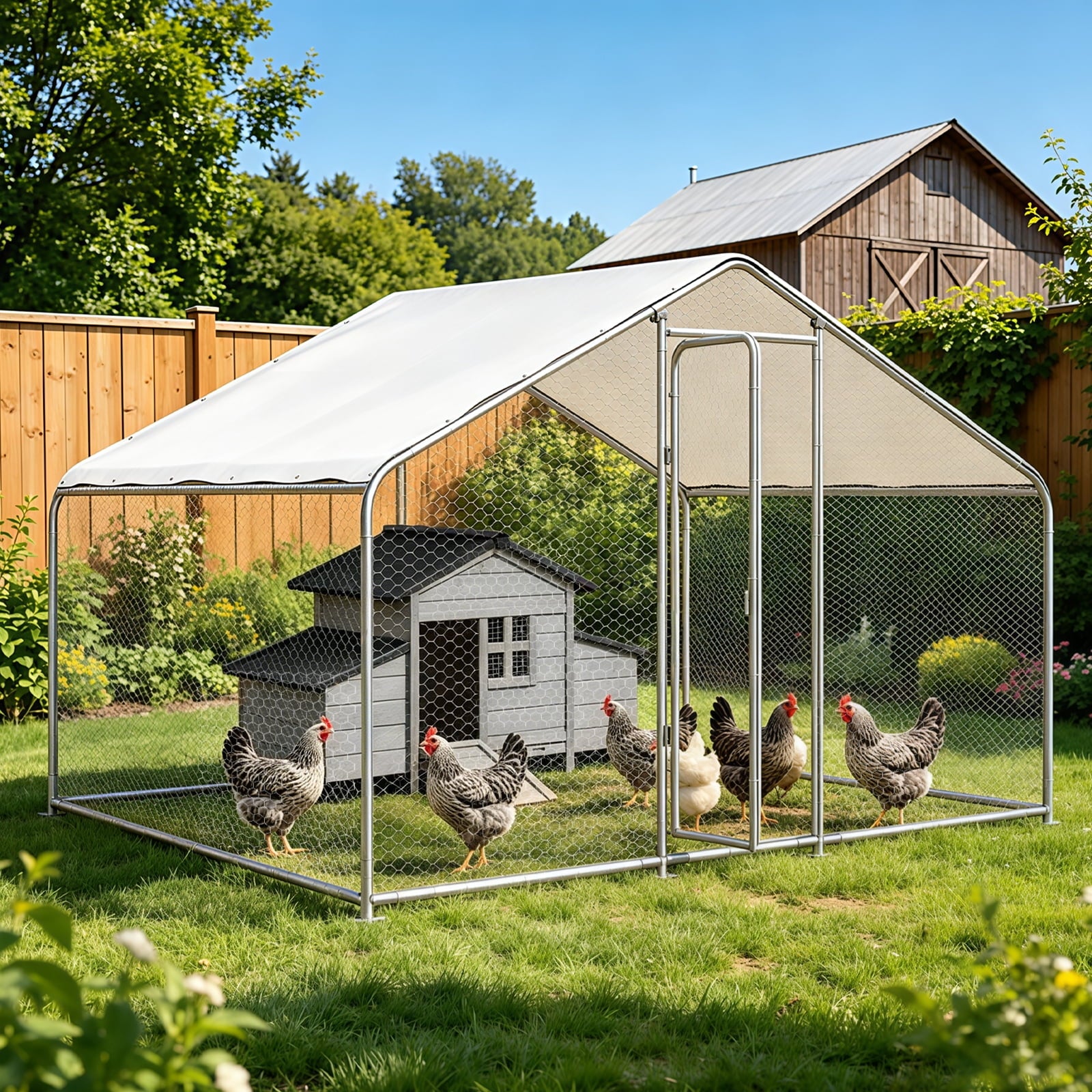 Gaildon Double-Egg-Box Chicken Coop for 2-4 Chickens, Weatherproof Chicken House Poultry Cage with Nesting Box for Outdoor Backyard, Grey