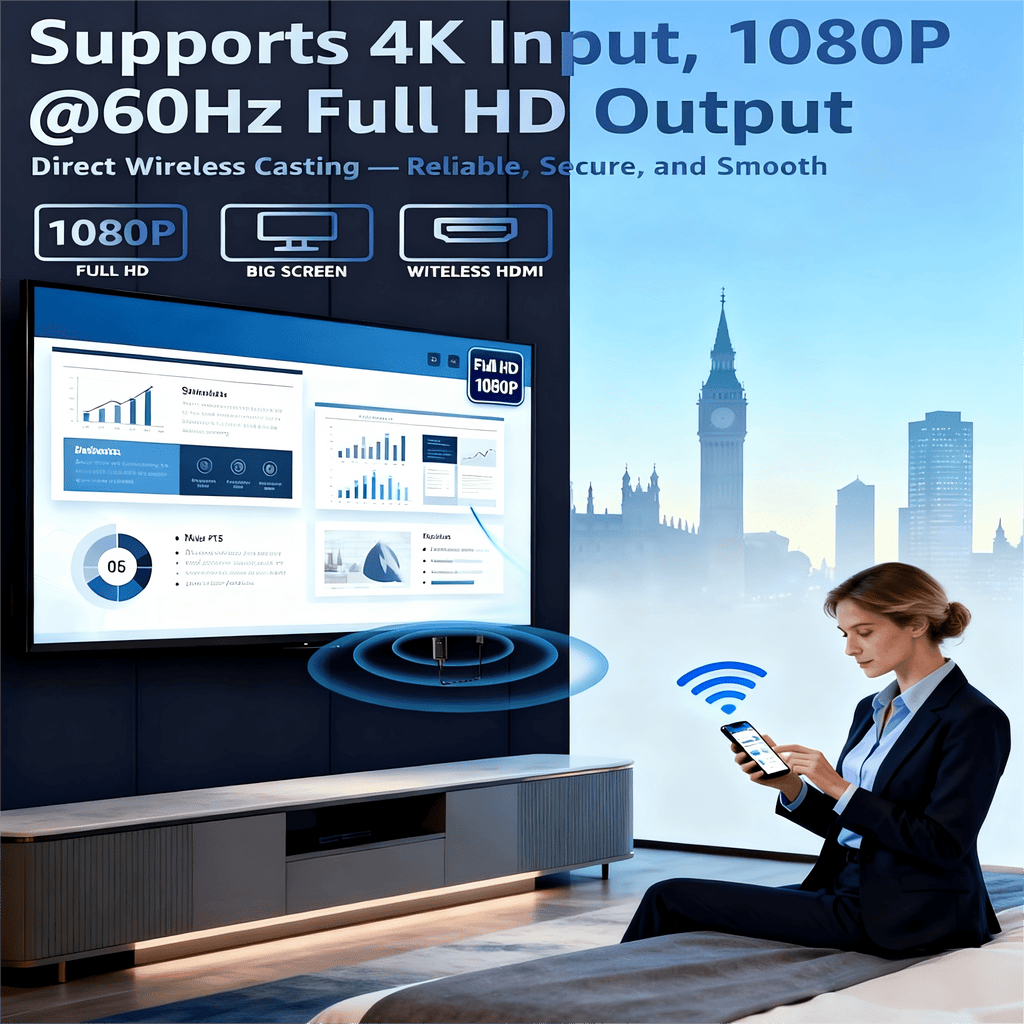 Wireless HDMI Transmitter and Receiver, 2-in-1 Plug & Play Wireless HDMI Display Adapter, 4K Decode 1080P Output, Screen Mirroring from Laptop PC Phone to TV Monitor Projector