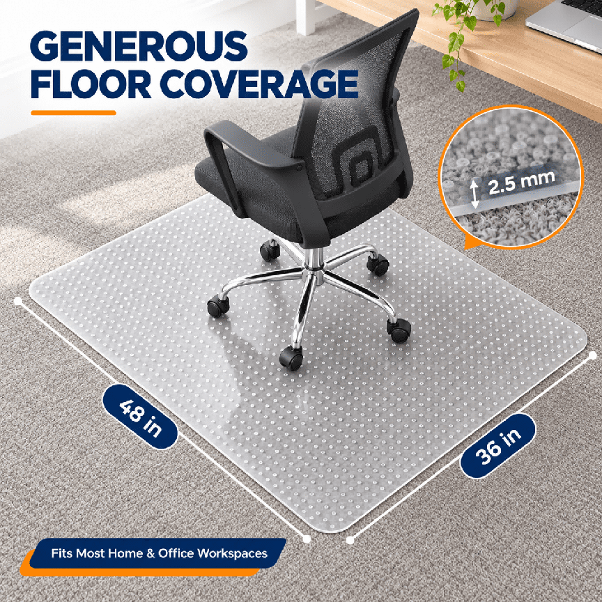 Office Chair Mat for Carpet Floors, 36x48 Heavy Duty Computer Chair Mat for Rolling Work, Clear