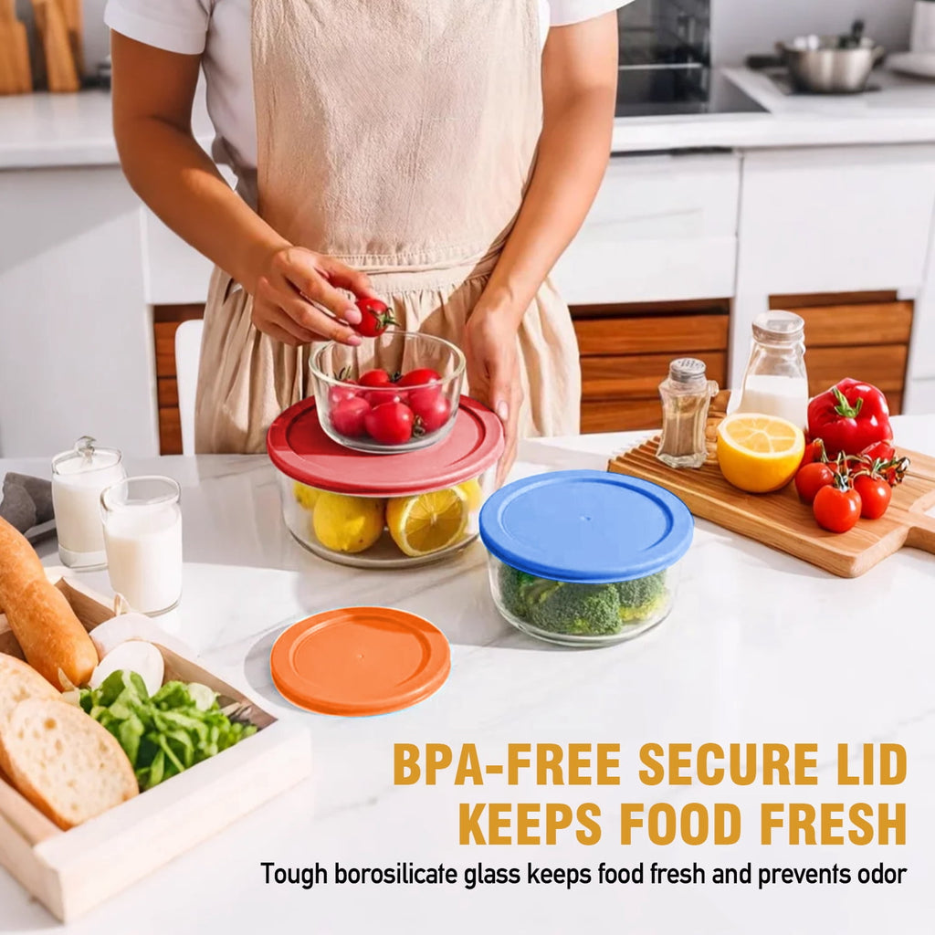 6-Piece Glass Food Storage Container Set, Round Meal Prep Containers with Lids, Includes 7-Cup, 4-Cup & 2-Cup Sizes, BPA-Free, Microwave & Dishwasher Safe