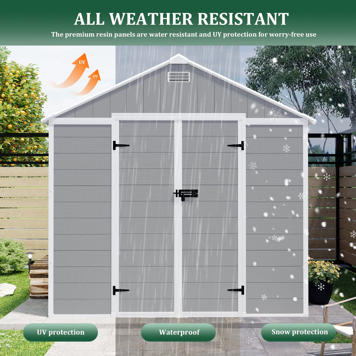 Resin Shed, Outdoor Storage Shed 7.5x10.3FT Extra Large, Outside Garden Shed for Lawn Mover Bike Tool, w/Double Doors, Air Vents, Double Windows, PP Floor