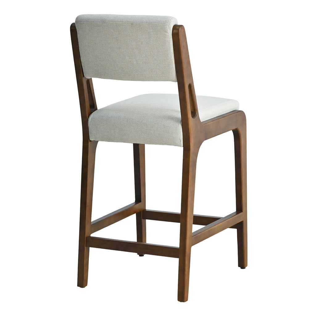 Modern Upholstered Counter Height Bar Stools Set of 2 with Solid Wood Legs and Integrated Footrest for Kitchen Island, Dining Room, Home Bar