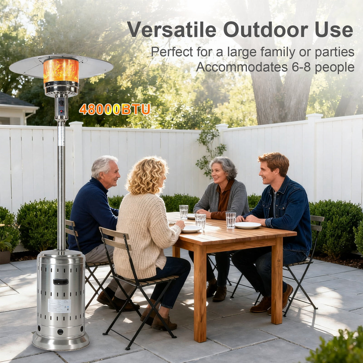 50,000 BTU Propane Patio Heater, Outdoor Standing Heater, Silver