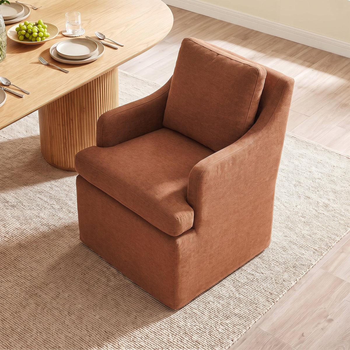 Upholstered Dining Chairs, Modern Kitchen Chairs Dinner Chairs with 4 Casters, Chenille Armchair for Bedroom Reading Room Living Room,Orange