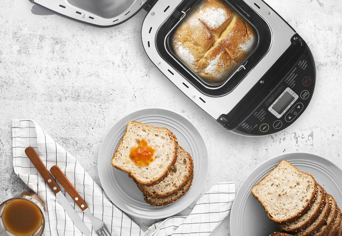 2LB Bread Maker Machine, 19-in-1 Programmable Bread Machine with Gluten Free Setting, 3 Loaf Sizes, 3 Crust Colors, 15H Delay Timer, 60Min Keep Warm, Nonstick Pan, LCD Display for Home Kitchen