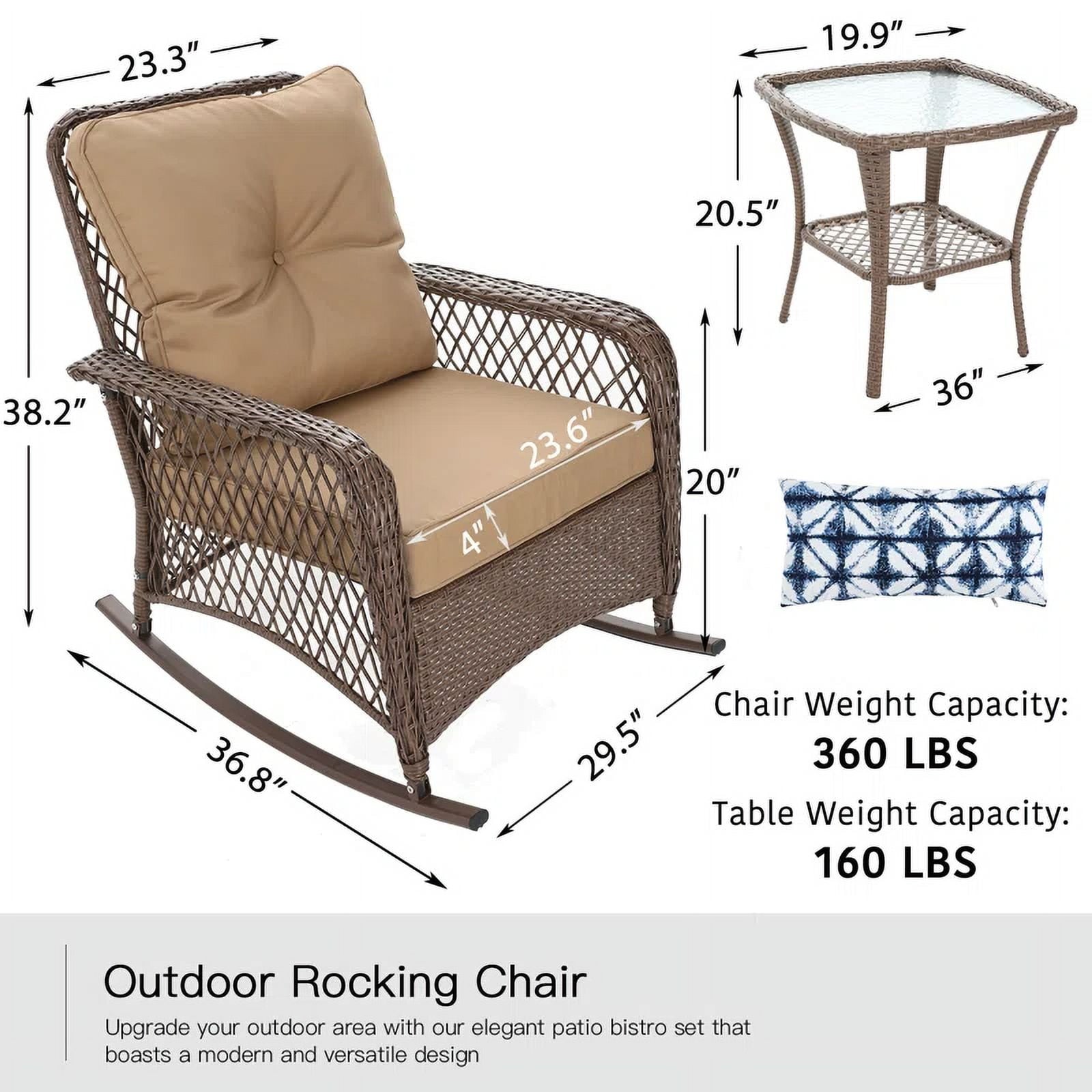 MRUAKA Outdoor Rocking Chairs Set of 3, Wicker Patio Furniture for Porch (Beige)