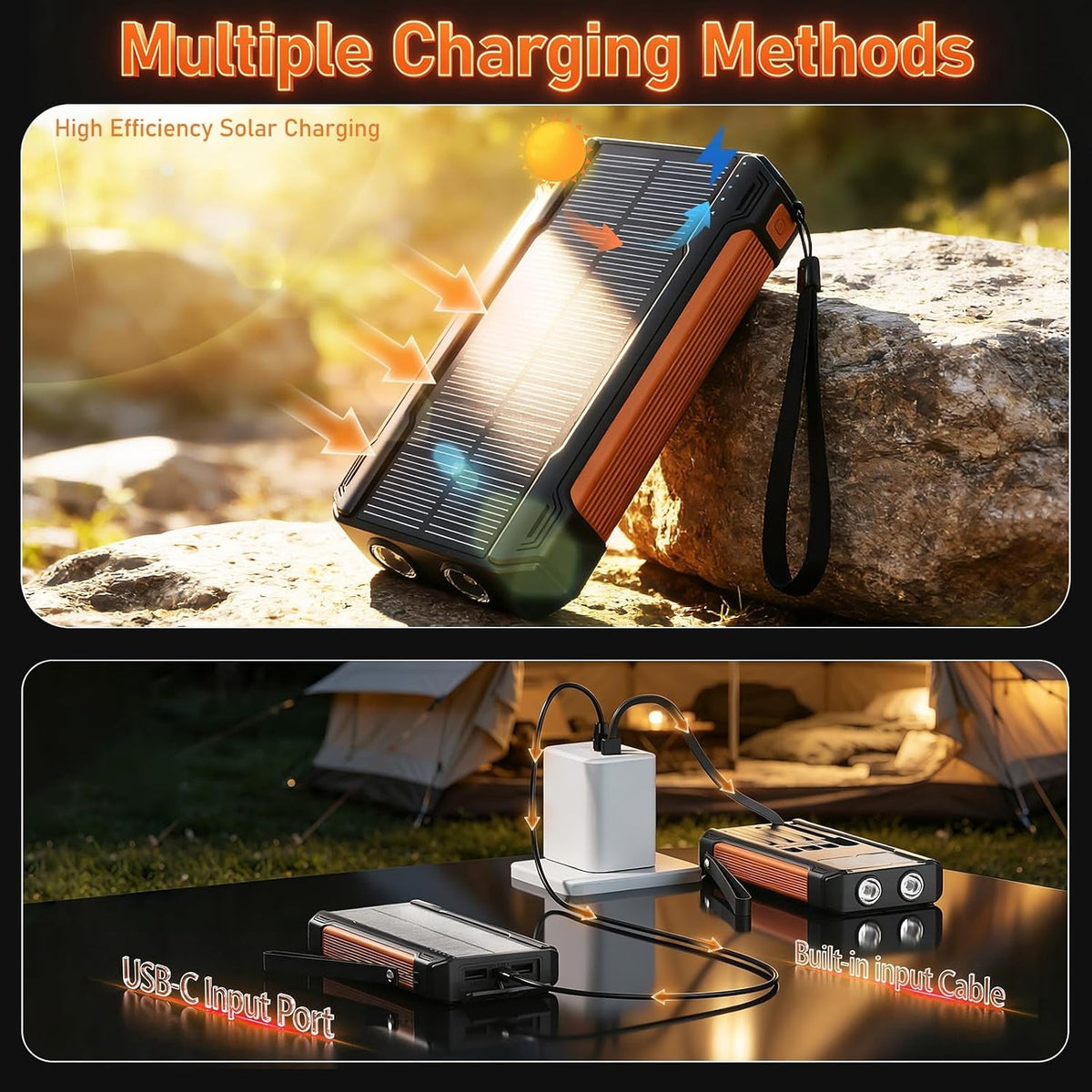 20000mAh Solar Power Bank 22.5 Fast Charging for Outdoor Camping Hiking Emergency Backup Battery
