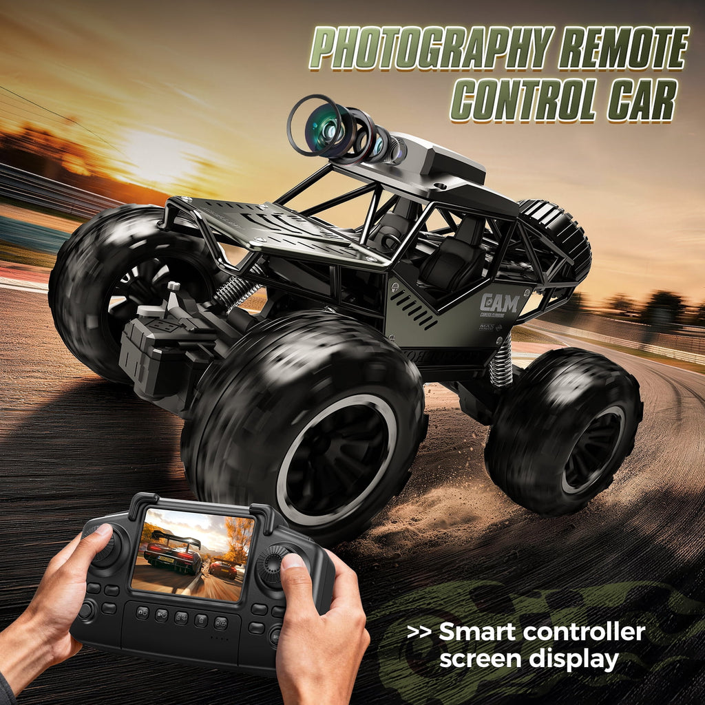 Remote Control Cars with Camera-HD,1:18 Monster Truck Toys,2.4GHZ Off Road RC Car for Kids Adults,HD Display,Two Batteries (40Minute Battery Life),Alloy Body;Makes a Great Birthday Present for Boys