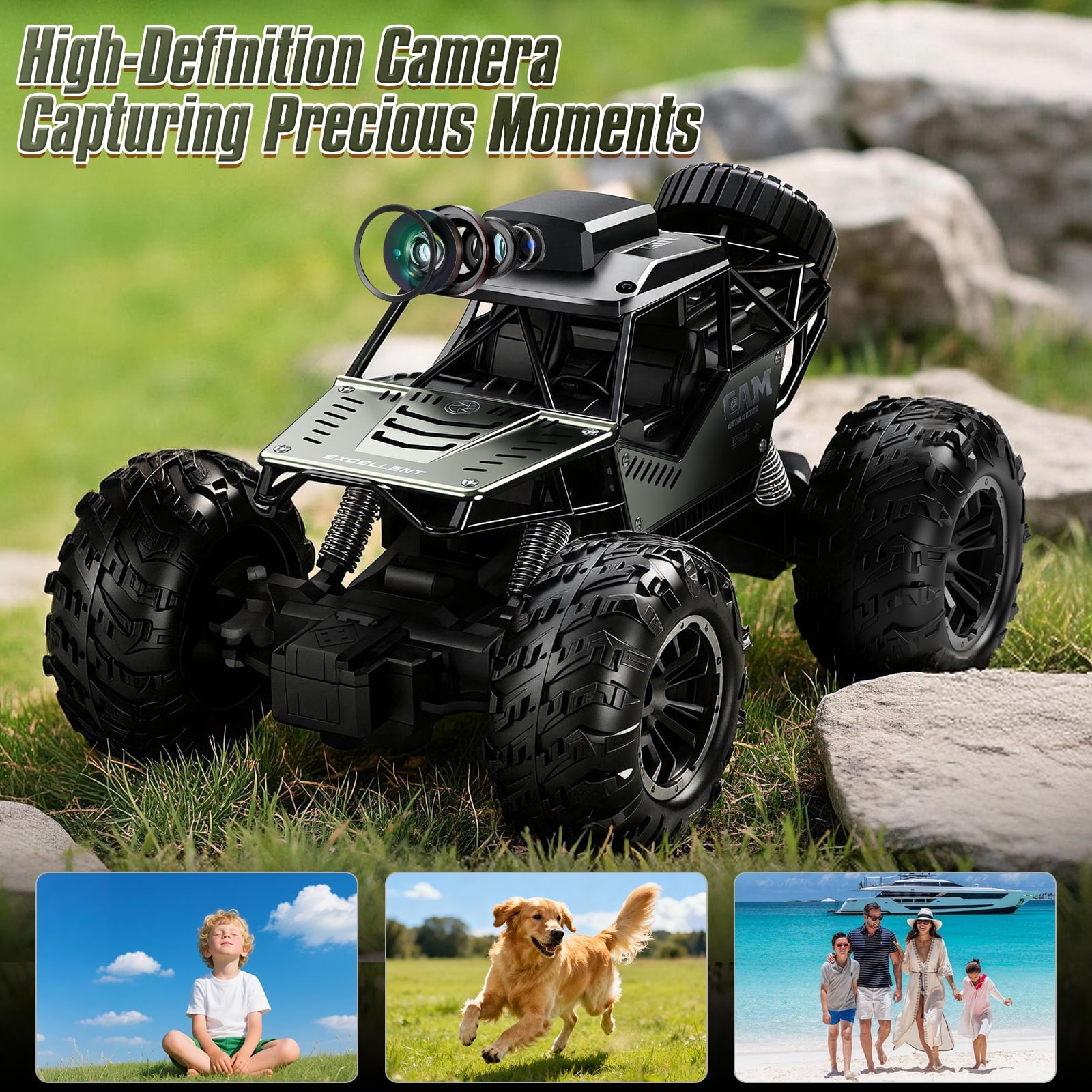 Remote Control Cars with Camera-HD,1:18 Monster Truck Toys,2.4GHZ Off Road RC Car for Kids Adults,HD Display,Two Batteries (40Minute Battery Life),Alloy Body;Makes a Great Birthday Present for Boys