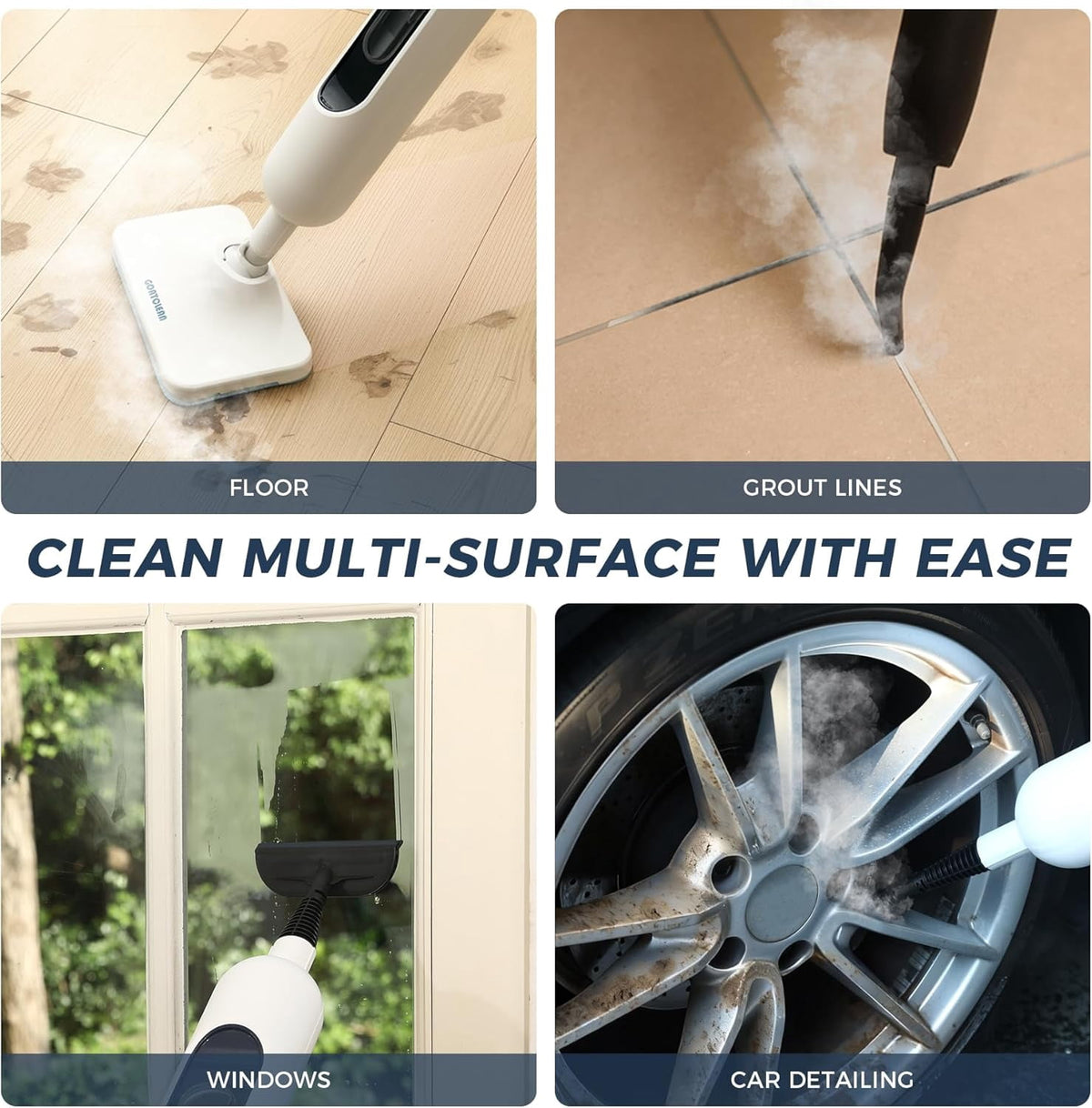 Steam Mop with Scent Pad Compartment, 1200W Multi-Purpose Steam Cleaner, 3 Steam Levels, 450ml Removable Water Tank, Self-Standing Design, Detachable Handheld Steamer, White
