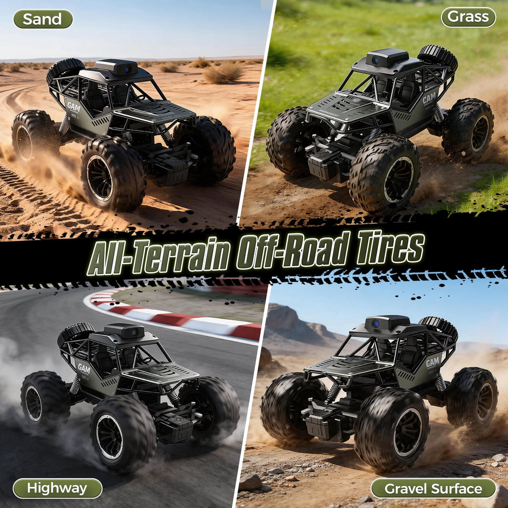 Remote Control Cars with Camera-HD,1:18 Monster Truck Toys,2.4GHZ Off Road RC Car for Kids Adults,HD Display,Two Batteries (40Minute Battery Life),Alloy Body;Makes a Great Birthday Present for Boys