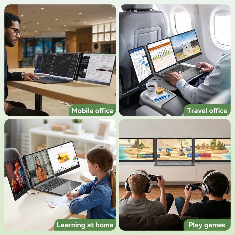 Blackview 15.6 inch Laptop Screen Extender, One Cable USB-C Connection Triple Portable Monitor, 1080P FHD IPS Dual Travel Monitor for 14"-17.3" Laptop, Win/Mac/Chrome/Android/PS4/5/Switch/Linux