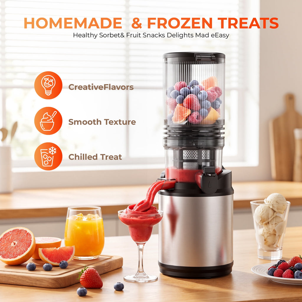 Juicer Machine,Cold Press Juicer with 5.12" Wide Feed Chute Fit Whole Fruits Vegetables, Masticating Juicer with High Juice Yield,Easy to Clean,Black