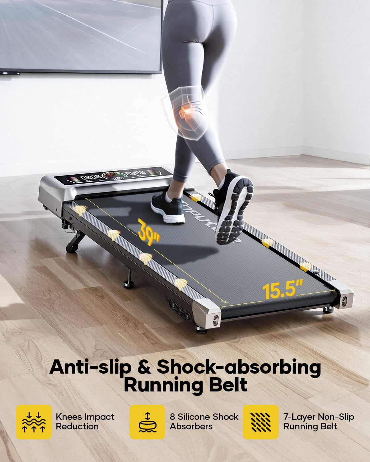 Toputure Walking Pad with 3-Level Manual Incline, Bluetooth APP, 12 Workout Programs, LED Display, Compact Under Desk Treadmill for Home & Office