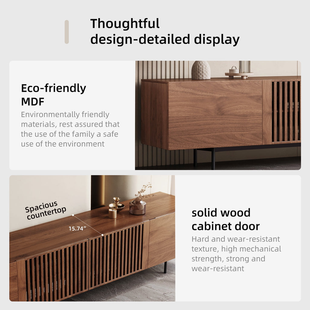 Mid-Century Modern TV Stand for 80+" TVs, 94.48" Walnut Console with Storage, Stylish Entertainment Center for Living Room or Bedroom