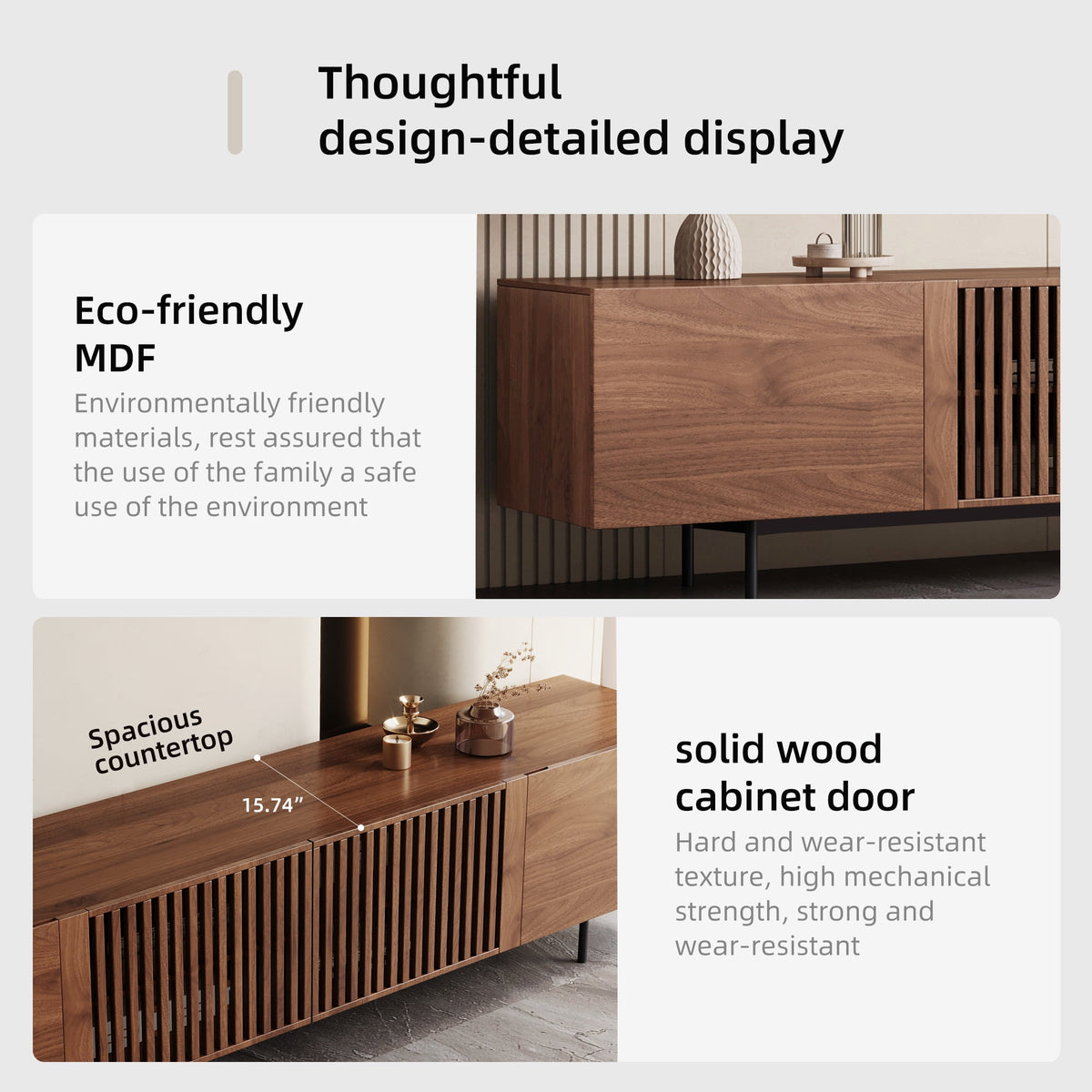 Mid-Century Modern TV Stand for 80+" TVs, 94.48" Walnut Console with Storage, Stylish Entertainment Center for Living Room or Bedroom