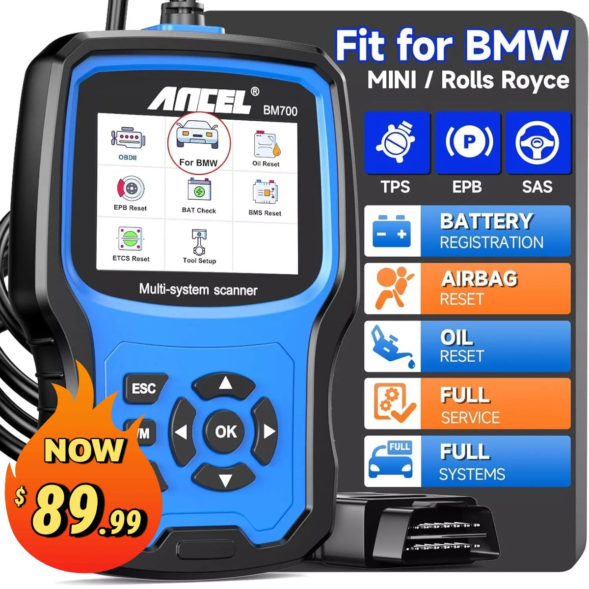 BM700 OBD2 Scanner Code Reader ABS SRS EPB TPMS Diagnostic Scanner Fit for BMW/Fit for Mini