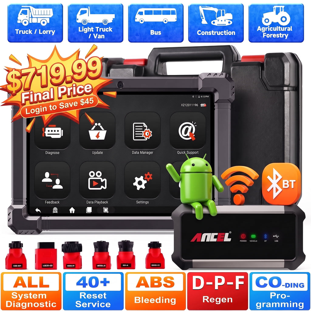 X7 HD 10" Heavy Duty Truck Scanner Bidirectional Diesel Scan Tool with D-P-F/C0ding, 40+ Reset, Full System Diesel Diagnostic Scan Tool for Cummins Detroit Heavy Truck Pickup Tractor Semi Truck