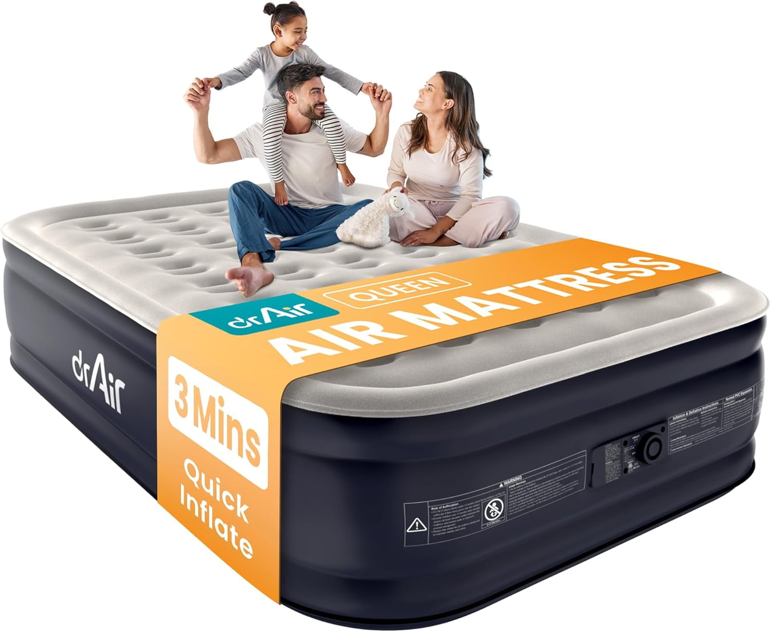 16 inch Portable Queen Air Mattress, Inflatable 3 minutes Thickened PVC material,bed surface Comfort Flocked cotton