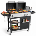 3-Burner Gas and Charcoal Grill Combo, Dual Fuel 54,000 BTU BBQ Propane Grill with Side Burner for Backyard BBQ, Outdoor Cooking & Camping