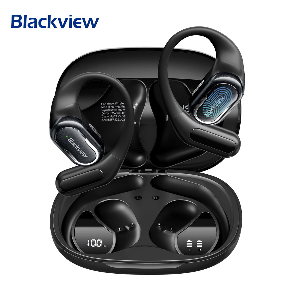Blackview AirBuds 300 Open Ear Headphones - 28Hrs Digital Display Open-Ear True Wireless Earbuds,Bluetooth 6.0,IPX5 Waterproof & Pro-Level Sound for Active Lifestyles