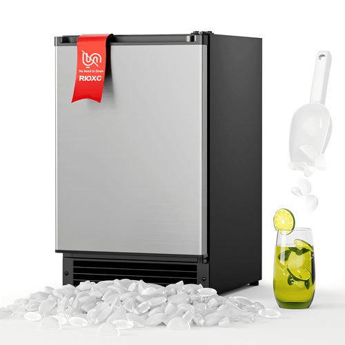 15" W Under Counter Ice Maker No Drain Required Stainless Steel Freestanding & Built-in Crescent Ice Machine, 12LBS Storage for RV, Marine & Home, ETL