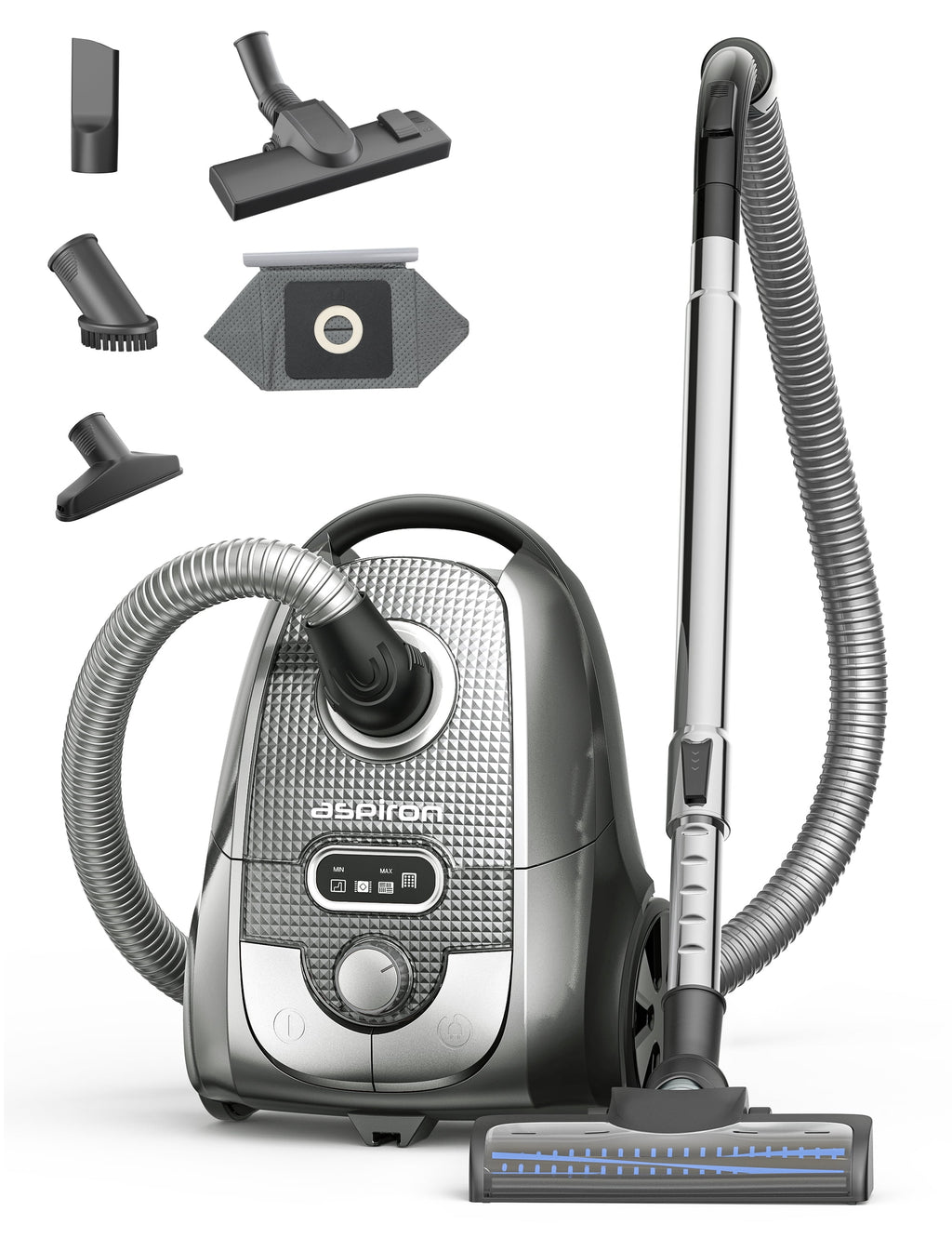 Canister Vacuum Cleaner, 1600W 40Kpa Canister Bagged Vacuum, 4QT, H13 HEPA Filter, 5 Tools, Variable Power Control, for Carpets, Hardwood Floors, Stairs, Pet Hair, Household, Car