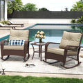 MRUAKA Outdoor Rocking Chairs Set of 3, Wicker Patio Furniture with Thickened Cushions and Table for Porch，350lbs Weight Capacity(Brown & Off-white)