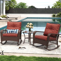Outdoor Rocking Chairs Set of 3, Wicker Patio Furniture with Thickened Cushions and Table for Porch，350lbs Weight Capacity(Red)