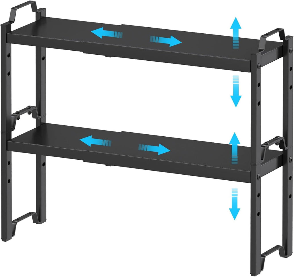 Expandable Cabinet Organizer Shelves 2 Pack, Stackable Kitchen Pantry Storage Rack, Adjustable Cupboard Shelf, Extends from Compact to 20.5"