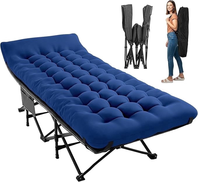 Folding Camping Cot with 2 Sided Comfort Mattress, 75*28 inch Double Layer Oxford Fabric Folding Bed, Portable Sleeping Bed Cot for Camp Office Nap Beach Travel