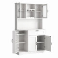 68" Farmhouse Kitchen Pantry Storage Cabinet with Doors, Shelves & Wine Rack, 7-Compartment Tall Hutch, White